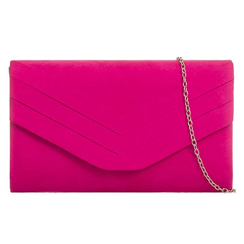 fi9® Sac à main élégant en daim Style enveloppe Mariage Soirée Fête - Rose - fuchsia,