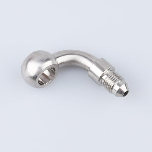 Image of Stainless Steel Banjos Brake Fitting 90 Degree -3 AN Male Flare 3 /8-24 Thread AN3 10.2mm Hole Diameter