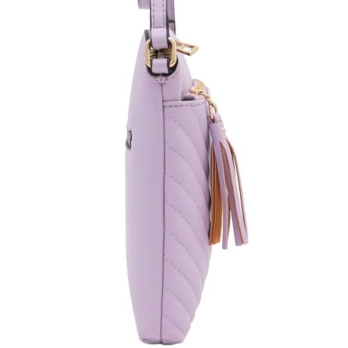 Image of FashionPuzzle Chevron Quilted Medium Crossbody Bag with Tassel Accent
