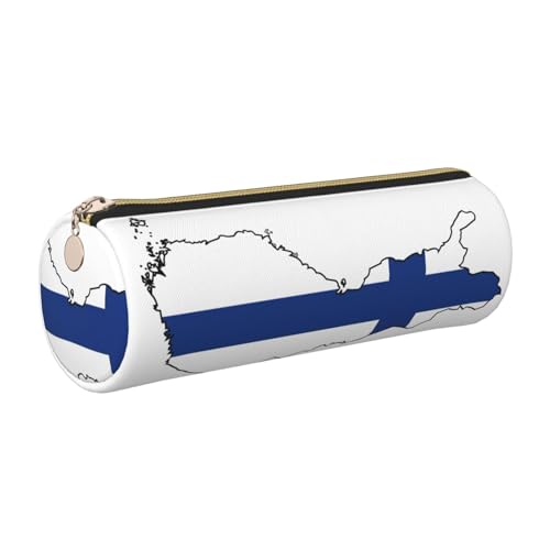Estuche de piel con diseño de mapa de bandera finlandesa, respetuoso con el medio ambiente, piel de grano cruzado, cremallera suave, soporte cilíndrico de gran capacidad, Gold, Talla única, Tarjetero