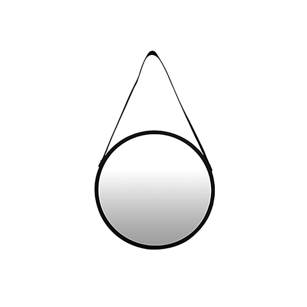 CTG Hamlyn Series Round Mirror, 18 Inch Diameter, Black Plastic Frame with PU Strap, Wall Mounted Mirror, Versatile Decorative Mirror for Living Room, Bedroom, Bathroom, Entryway and Vanity