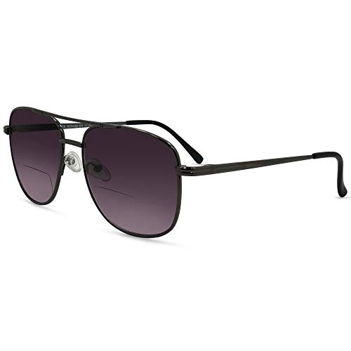 In Style Eyes Just Chillin' Aviator Bifocal Sunglasses - Classic Wired Metal Frame Reading Sunglasses - Gradient Tint Lens - Pewter - 2.25x