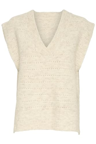 Jersey para mujer chaleco de punto calado cuello en V boxy fit jersey sin mangas crema
