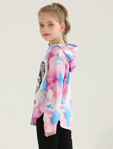 Image of Girls 2 Pcs Fall Winter Tie Dye & Leggings Outfits For Teens 5-14 | 2026 Girls Fashion Trendy, Long Sleeve Hoodie, Cool Life Print, Patchwork Pants, Back to School Holiday Tracksuit