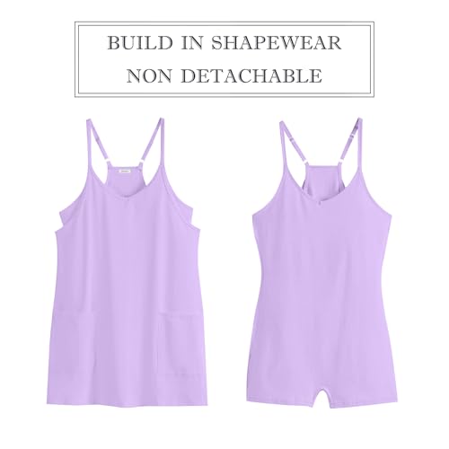 Prinbara Women Athletic Tennis Dress Summer Workout Sports Mini Romper Dress Built in Shapewear Shorts Sundress 2026 Outfits Light Purple Medium