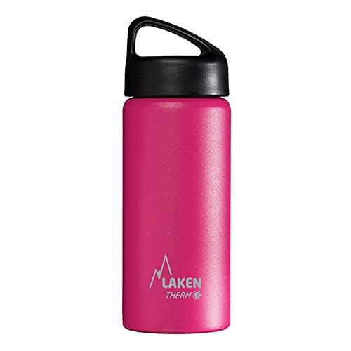 Laken Thermo Classic Vacuum Insulated Stainless Steel Wide Mouth Water Bottle with Screw Cap, 17 Oz, Fuchsia