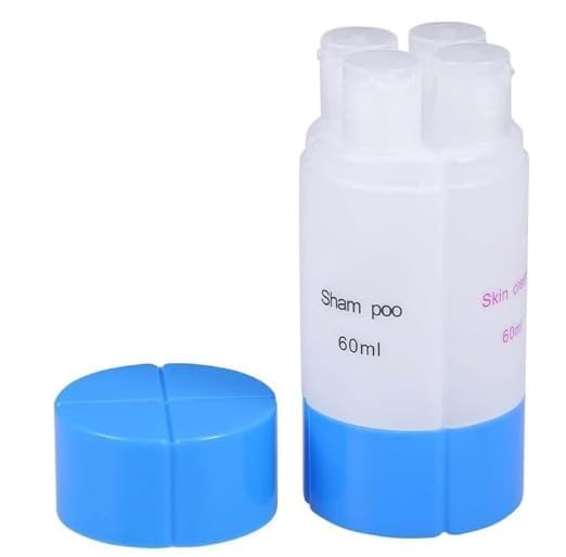 4 in 1 Travel Bottle Refillable Shampoo Cream Lotion Storage Plastic Container Bottle Travel Essentials for Women & Men (4 Compartment, Multi Color) (60ml Bottle)-image-33