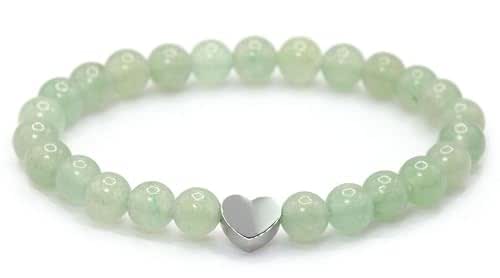 Genuine Green Aventurine Gemstone Bracelet with 6 mm Beads and Stainless Steel Heart – Various Lengths – Healing Stone Protective Stone Talisman Lucky Charm Gift (Size Avent, 18 cm) - View 2
