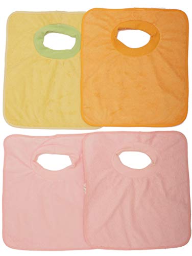 Ti TIN, Lot de 4 Bavoirs Imperméables | 100% Microfibre de Polyester - Bavoirs Bébés de 6 à 18 mois - Fermeture en Col Élastique - Doublure Vinyle - Sans Motif - Couleur Vert, Orange, Rose - 200gr/m²