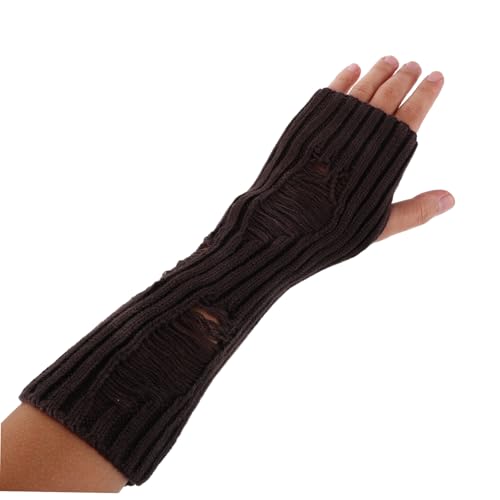 Guantes largos sin dedos mujer mangas punto invierno cálidos suaves 4