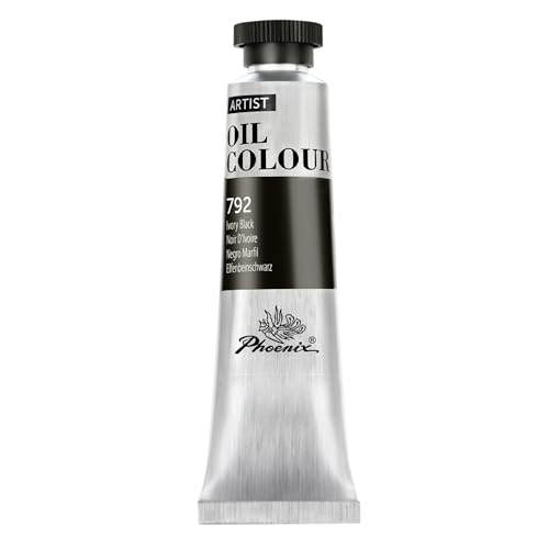 PHOENIX Ivory Black Oil Paint - 40ml / 1.35 Fl oz. Single Tube - Artist Quality Oil Based Paint for Professionals
