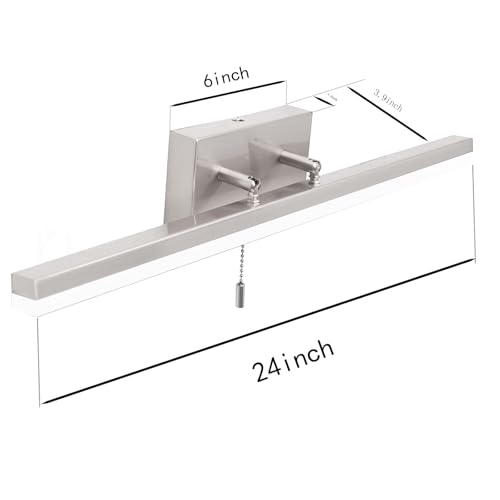 Image of 24 Inch Modern Brushed Nickel Bathroom Light Fixture, 180 Rotatable LED Chrome Vanity Light Bar for Over-Mirror Use, 12W Bathroom Sconce Wall Lighting with Switch on /Off