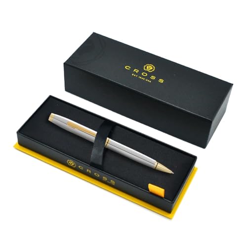 Image of Cross Coventry Ballpoint Pen Medium Black Indelible with Premium Gift Box Glossy Chrome with Gold Applique