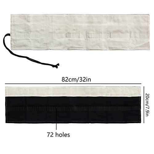 Image of Yitexin 72 Slots Canvas Pencil Roll Wrap, Handmade Roll-Up Pencil Case Pouch Fabric, Large Capacity Pencil Case Holder Organizer for Artists Painting, Sketchers(Black & White)