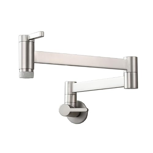 GLJTUO Vintage Wall Mounted Kitchen Sink Mixer Tap Double Handle Foldable Swivel Brass Brushed Retro Style Faucet for Kitchen Sink,Brushed Silver