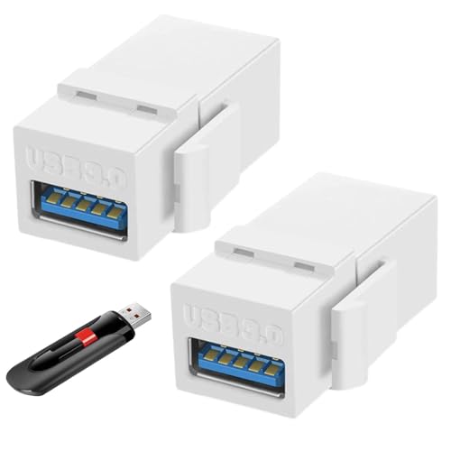 Presa USB Keystone,Connettore USB Keystone | Inserto di interfaccia USB3.0 da femmina a femmina 2 pezzi - Connettore di estensione da parete USB per soggiorno, hotel, camera da letto, appartamento,