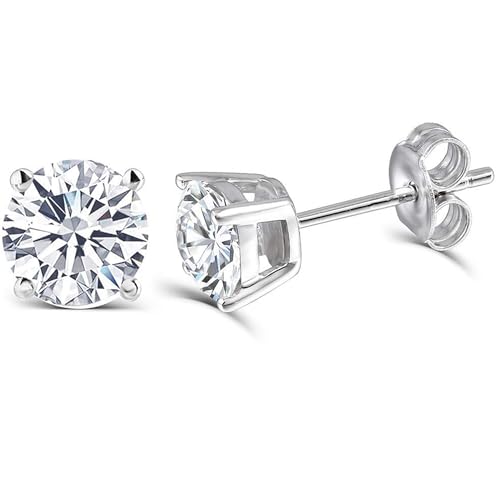 DovEggs Platinum Plated Silver Post 1CTW 5mm Heart Arrows Cut Moissanite Stud Earrings Sterling Silver Push Back for Women