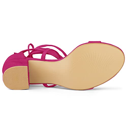 Allegra K Allegra K Women's Lace Up Mid Chunky Heeled Hot Pink Sandals 10.5 M US