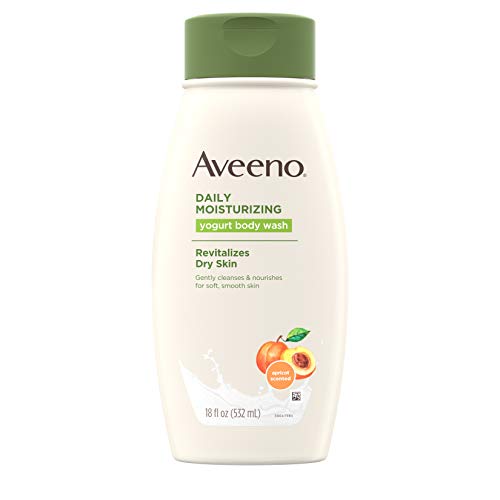 Aveeno Daily Moisturizing Yogurt Body Wash with Soothing Oat & Apricot Scent, Gentle Soap-Free Body Cleanser for Dry Skin, Dye-Free & Hypoallergenic, 18 fl. oz