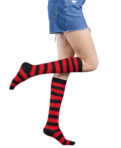 Image of Striped Knee High Socks for Women Outdoor Sport Athletic Stripe Casual Tube Socks