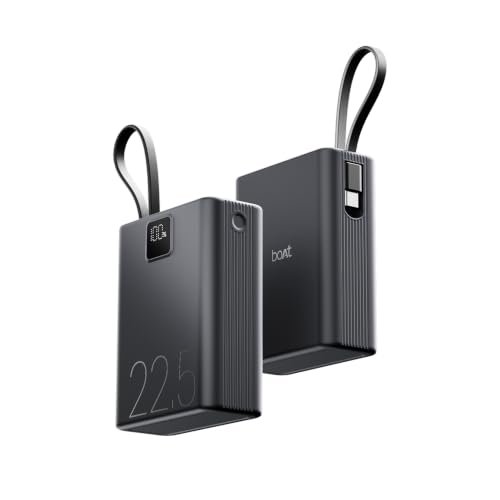 Image of boAt Apex PB400 Pro; in-Built Type-C Cable; Ultra-Compact; 20000 mAh 2-Way 22.5W Fast Charging w /Triple Output; Digital Display; for Android, iPhone 17 /16 /Pro, Samsung, iPad (Shadow Black)