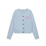 カーディガン レディース ['マルディ メクルディ.] V ネック ニット ウール触感 刺繍 フラワーモチーフ トップス フリーサイズ おしゃれ カジュアル (JP, アルファベット, Free Size, ブルー（ピンク）) [並行輸入品]