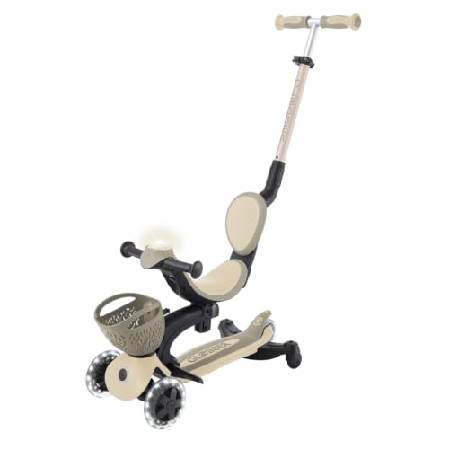 Globber GO•UP Baby 360 Lights - Patinete escalable de 3 Ruedas con Asiento y Respaldo, para niños de 15 Meses a 6 años, Color Gris