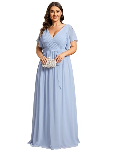 Image of Ever-Pretty Plus Women's Chiffon Bridesmaid Dress A-Line Empire Waist Floor Length Plus Size Formal Wedding Guest Dresses