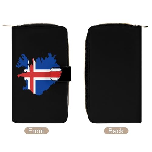 Flag Map of Iceland Fashion Women's Wallet RFID Blocking Bifold Clutch Purse Compact Card Holder 19.7x11x3.5cm3