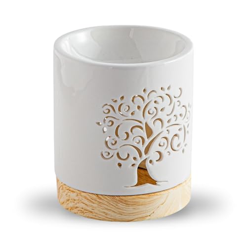 Brûle-Parfum Céramy Life Tree -Brûleur Cire Fondant parfumé- Objet Artisanal Porte-Bonheur -Aromathérapie Facile - Diffuseur de Fragrance - Déco Cadeau...