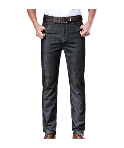 Men Summer Jeans Pants Thin Soft Breathable Mid Straight Regular Black Jeans Trousers Vintage Work Jeans