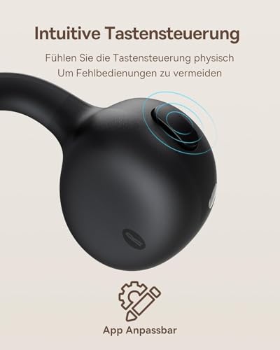 Baseus Bowie MC1 Open Ear Kopfhörer, Ohrclip mit Beeindruckender Klang, Adaptiver Bassverstärkung, Bluetooth 5,4, Geräuschunterdrückung bei Anrufen, IP57, 40H Akk, 5,2g Buds - Interstellar Schwarz