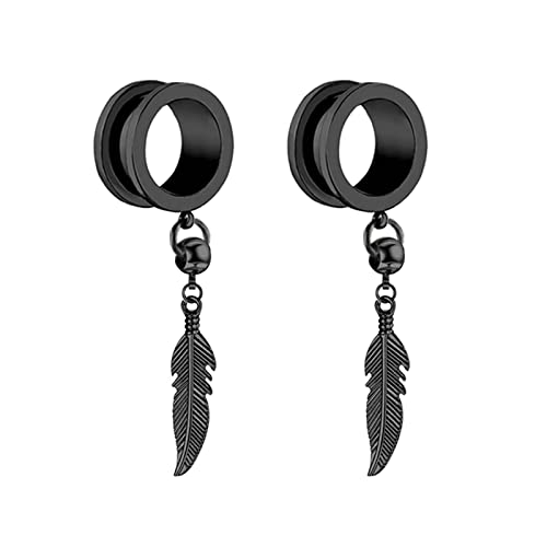 Gualiy 2 Piezas Tunel Dilataciones Acero, Dilataciones de Oreja 8mm con Hoja Colgante Negro Expansores de Orejas