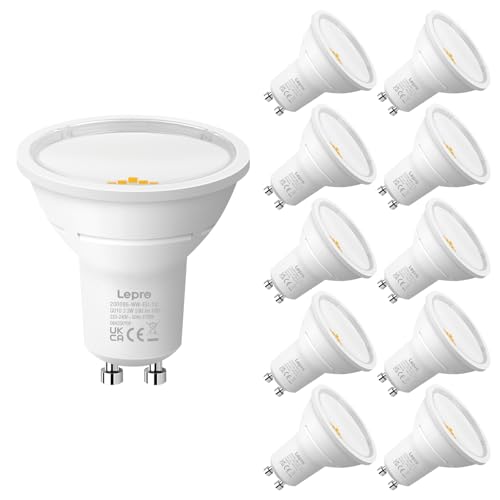 Lepro GU10 LED Bulbs, Warm White 2700K, A Energy Class, 590LM, 3.3W (50W Equivalent), 100° Wide Beam Angle, 50000H Long Life, Energy Saving LED Spotlight Bulb, Non-Dimmable, Pack of 10