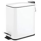 mDesign 5 Liter Rectangular Small Steel Step Trash Can Wastebasket, Garbage Container Bin for Bathroom, Powder Room, Bedroom, Kitchen, Craft Room, Office - Removable Liner Bucket - White