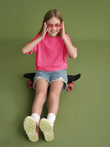 Image of Girls Athletic Oversized Crop Tops Kids Drop Shoulder Short Sleeve T Shirts Workout Tees 5-14 Years