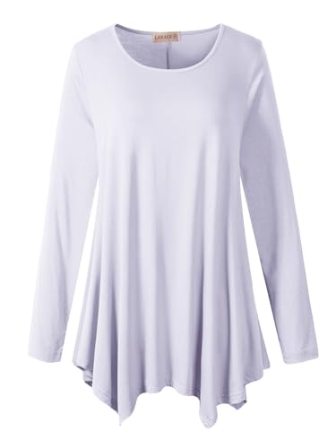 LARACE Womens Plus Size Long Sleeve Tunic Loose Fit Tops(White 2X)