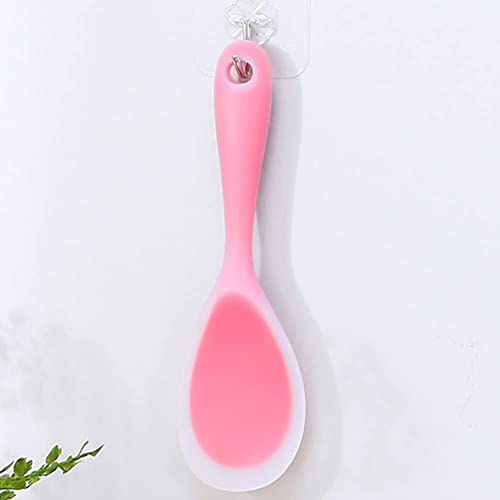 Image of Baskety Non-Stick Rice Spoon Silicone Ladle Soup Spoon with Handle for Dining Table 22.5 x 7 Silicone Rice Paddle Spoon cm (Pink)