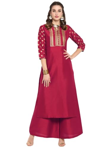 Image of Janasya Women's Silk Blend Tie & Dye Yoke Embroidered Straight Kurta Pant Set