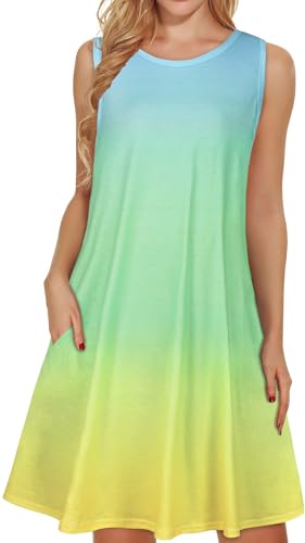 Image of elescat Women's Summer Dresses 2026 Beach Casual Sleeveless Floral Print Tank Loose Sundress with Pocket