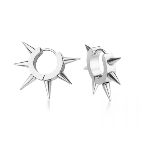 316L Stainless Steel Multi 6mm Spike Lined Huggie Hoop Earrings, Sold as a Pair