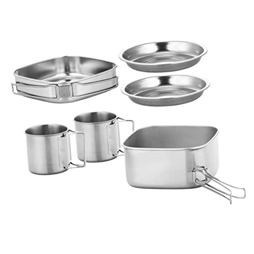 Abaodam 1Set Portable Stainless Steel Camping Cookware Kit Folding Cookware for Outdoor Cooking for Picnic BBQ Hiking and Climbing Activities