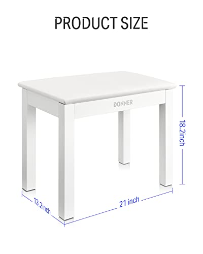 Donner Piano Bench with Storage, Solid Wood Keyboard Bench Piano Bookcase Stool Chair Seat with High-Density Suede Cushion, White