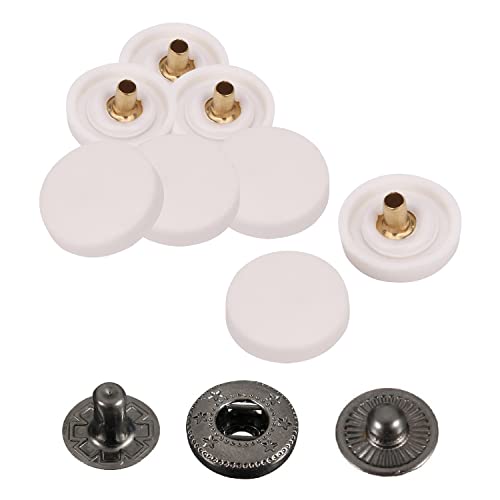 Trimming Shop 15mm S Spring Press Studs Snap Fasteners Plastic Cap with Gunmetal Black Metal Back Snaps, No-Sew Snap Buttons for DIY Leathercrafts, Jackets, Handbag, White, 10pcs Set