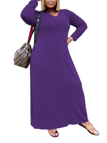 Image of TOPSRANI Womens Plus Size Maxi Dresses for Women Oversize Casual Short Sleeve V Neck Loose Plain Solid Trendy Summer Dress