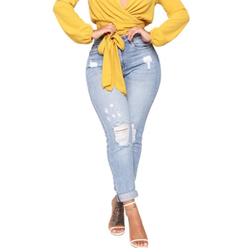 Jeans Pants Trousers Denim Is A Trendy and Versatile Slim Fit High Waisted Washed and Distressed Tight Elastic Jeans