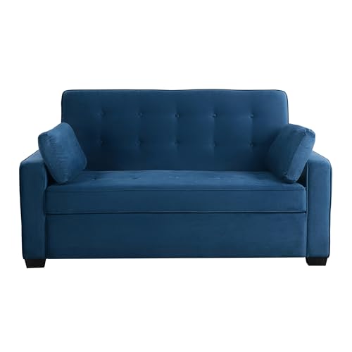 Serta Ainsley 72.6' Convertible Sleeper Sofa, Queen Size, Dreamcoil Comfort, Soft Velvet Fabric, Navy