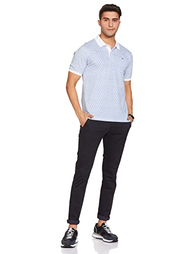 Image of Raymond Men Regular Fit Printed Polo T-Shirt | 100% Pure Cotton | Casual Half Sleeve Tee | Medium Blue