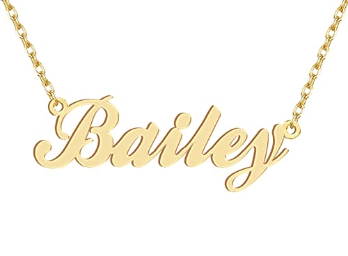 Dancing Wolf 18k Gold Plated Bailey Name Necklace Stainless Steel Nameplate Necklaces Jewelry for Womens Moms