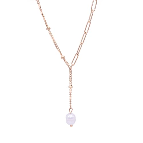 Collar con perla de agua dulce y cadena de acero inoxidable dorado - Colgante perla y cadena eslabones - Collar dorado perlas -Perfecto para regalar